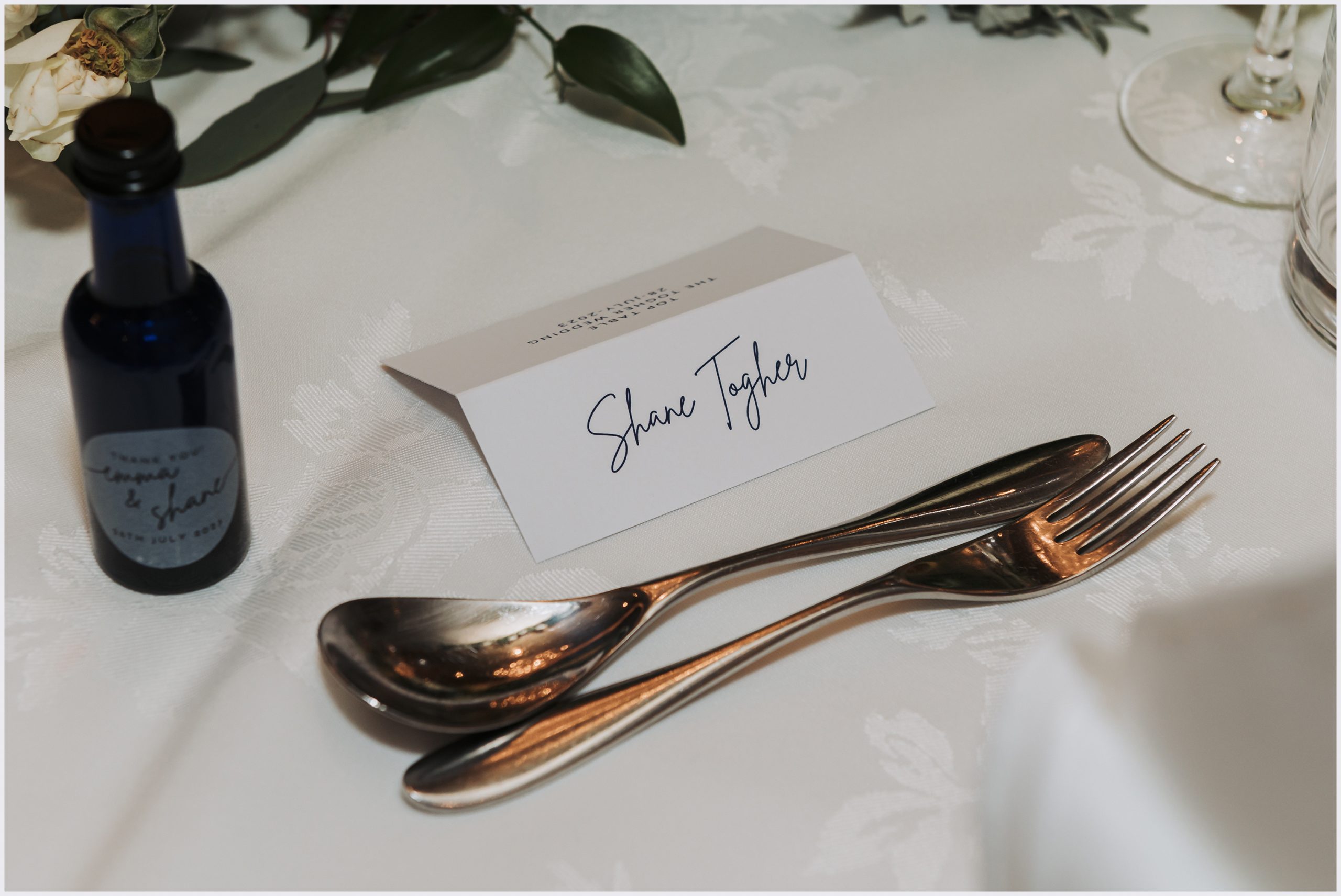 The groom's wedding breakfast place setting at The Grosvenor Pulford Hotel and Spa