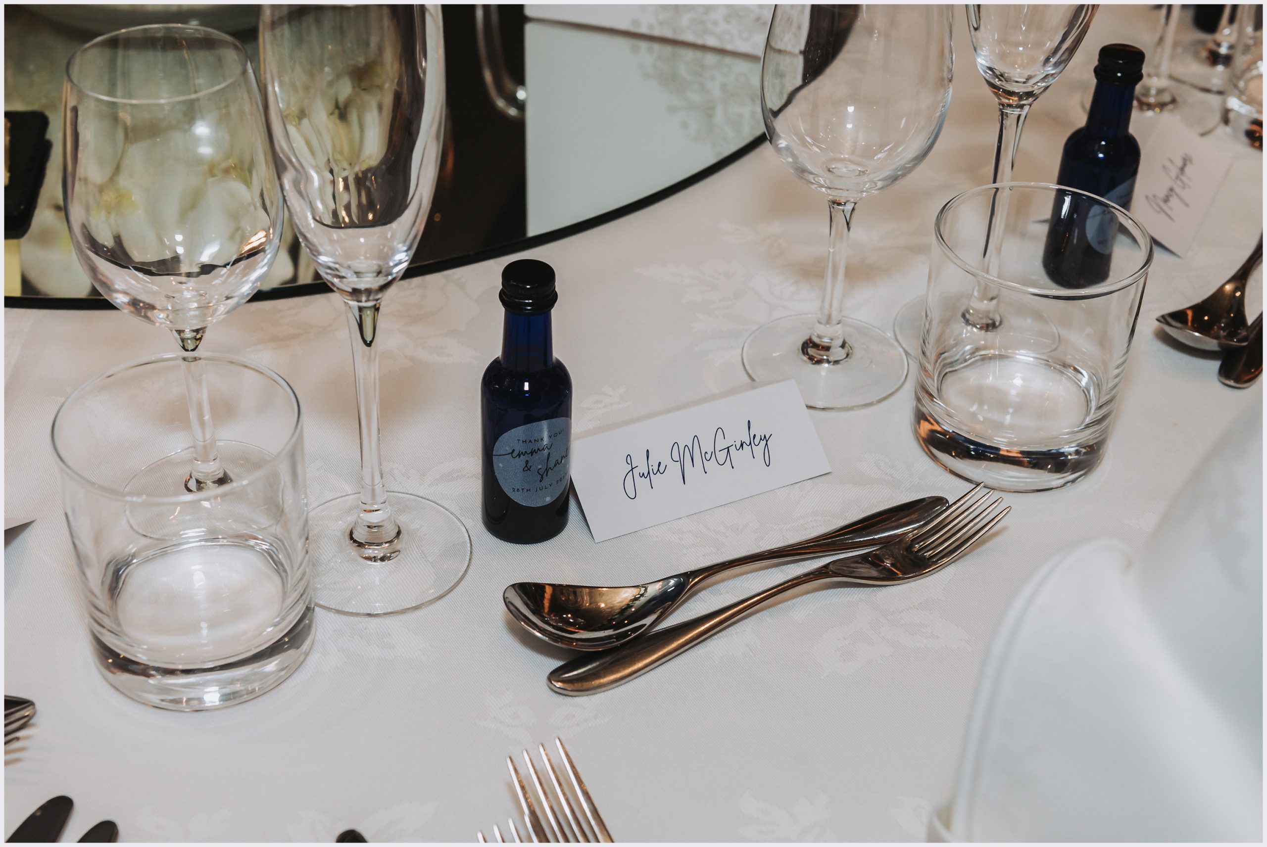 A guest's wedding breakfast place setting at The Grosvenor Pulford Hotel and Spa